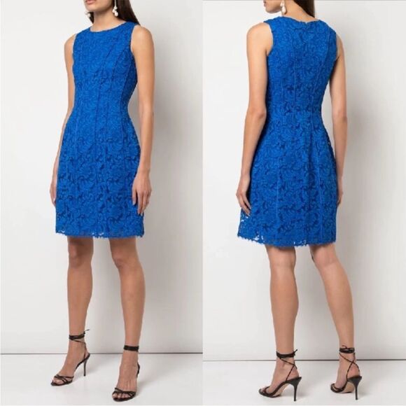 NWT ADAM LIPPES Cobalt Blue SEAMED Corded LACE Flare COCKTAIL Mini DRESS US 12 - Picture 1 of 12